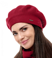 Beret damski zimowy, wełniany, Missira, czerwony, 56-59 cm