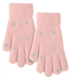 Rękawiczki dla dziewczynki, ciepłe, z cyrkoniami, do telefonu, R29, różowe, 8-12 lat