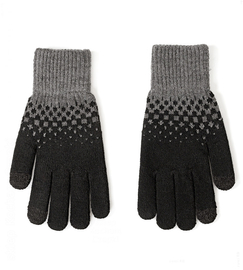 Męskie rękawiczki dotykowe, dzianinowe, czarne, wzór 1, S/M