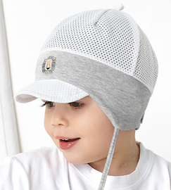 Czapka niemowlęca na lato i wiosnę z bawełny ażurowej, Arryts, biały + szary, 39-42 cm