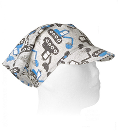 Chustka z daszkiem dla chłopca, wiązana na lato, AM-01, szara w koparki, 45-48 cm