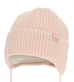 Czapka niemowlęca na zimę dla dziewczynki, merino, Nissia, róż pudrowy, 36-38 cm