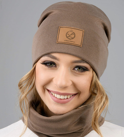 Czapka i komin damski, komplet jesienny/wiosenny, Valliana, kakaowy, 55-57 cm