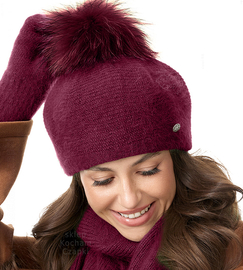 Beret damski zimowy, angora, Dimmis, bordowy, 56-60 cm