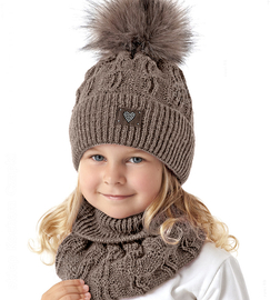 Czapka i komin dla dziewczynki, komplet zimowy, Entea, brązowy melanż, 50-54 cm