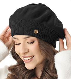 Beret damski, czapka, Belana, czarny, 56-59 cm