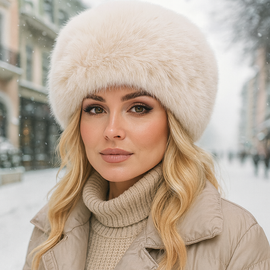 Czapka z futra ekologicznego, zimowy toczek futrzany, Loqly, kremowa, 56-57 cm