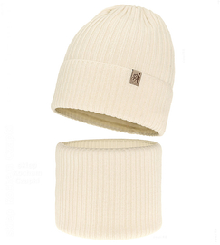 Czapka i komin dla dziewczynki, 100% merino, Temira, kremowy (05), 50-52 cm
