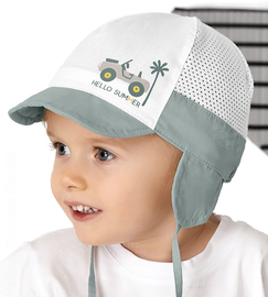 Czapka na lato dla chłopca, z siateczką, wiązana, HelloSummer, biały + mięta ciemna, 49-50 cm