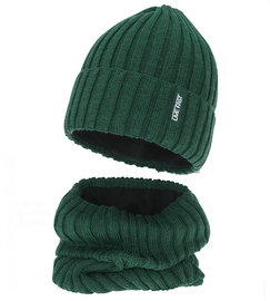 Czapka i komin dla chłopca, merino 50%, Nabasco, zielony,50-52 cm