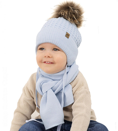 Zimowa czapka i szalik dla niemowlaka, jasny niebieski, Lassen, 42-44 cm