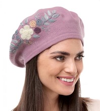 Beret damski zimowy, Tatila, wełniany, wrzosowy,  56-58 cm