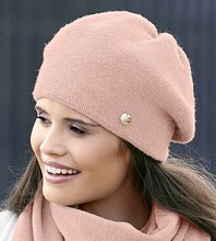 Beret damski zimowy wełniany, Berutti, róż pudrowy, 55-60 cm