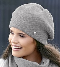 Beret damski zimowy wełniany, Berutti, szary, 55-60 cm