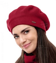 Beret damski zimowy, wełniany, Missira, czerwony, 56-59 cm