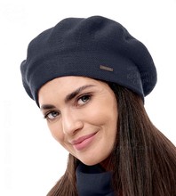 Beret damski zimowy, wełniany, Missira, granatowy, 56-59 cm