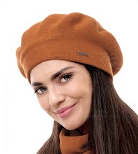 Beret damski zimowy, wełniany, Missira, miedziany, 56-59 cm