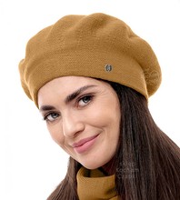 Beret damski zimowy, wełniany, Missira, musztardowy, 56-59 cm