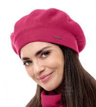 Beret damski zimowy, wełniany, Missira, różowy, 56-59 cm