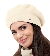 Beret damski zimowy, wełniany, Missira, śmietankowy, 56-59 cm