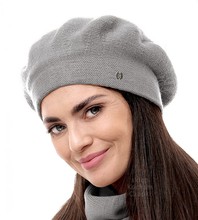 Beret damski zimowy, wełniany, Missira, szary, 56-59 cm