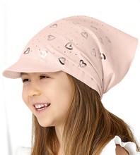 Chustka z daszkiem, na gumce, na głowę dla dziewczynki, Somea, brzoskwiniowa, 52-54 cm