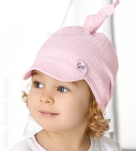 Czapka/chustka z daszkiem,  dla dziewczynki, muślinowa, różowa (4), Aeria, 44-46 cm
