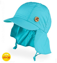 Czapka na lato dla dziewczynki, Pollia, wiązana, z filtrem UV+30, turkus, 50-52 cm