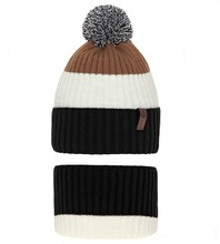 Komplet dla chłopca, czapka i komin zimowy, czarny + krem + brąz, Ralson, 52-55 cm