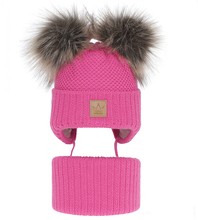 Komplet zimowy, czapka i komin dla dziewczynki, różowy, Nimsi, 44-46 cm