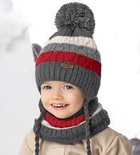 Komplet zimowy dla chłopca, czapka i komin, Ardal, szary + czerwony, 50-54 cm