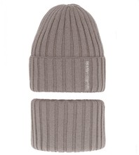 Komplet zimowy dla chłopca, czapka i komin, Vilidio, taupe, 48-51 cm