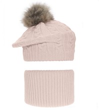 Komplet zimowy dla dziewczynki, beret i komin, Fokki, nude, 52-55 cm