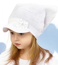 Muślinowa czapka/chustka z daszkiem, dla dziewczynki, biała, Lanila, 44-47 cm