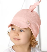 Muślinowa czapka/chustka z daszkiem,  dla dziewczynki, brzoskwiniowa, Aeria, 52-54 cm