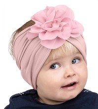 Opaska dla dziewczynki, turban,  różowa (3), 3633, z kwiatem,  obw. 49-51 cm