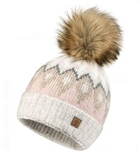 Zimowa czapka damska, wzorzysta, beżowa, Cozzy, 55-58 cm