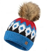 Zimowa czapka damska, wzorzysta, niebieski + czerwony , Cozzy, 55-58 cm