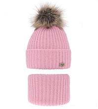Zimowa czapka i komin dla dziewczynki, Liwow, różowy, 52-55 cm