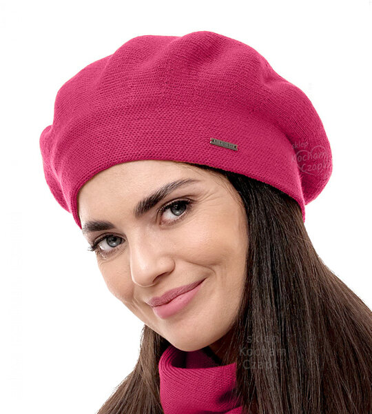  Beret damski zimowy, wełniany, Missira, różowy, 56-59 cm