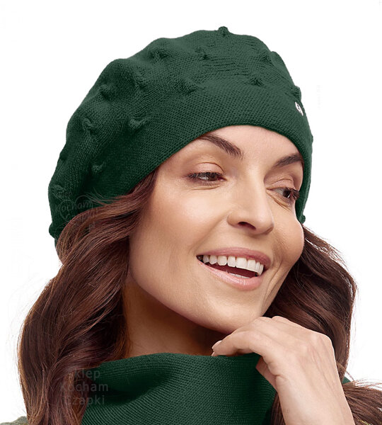 Beret damski zimowy, czapka pieczarka, wełna, Pashu, zielony, 55-57cm