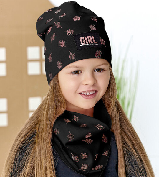 Czapka i chustka dla dziewczynki, komplet wiosenny/jesienny, Teine, czarny, 48-50 cm