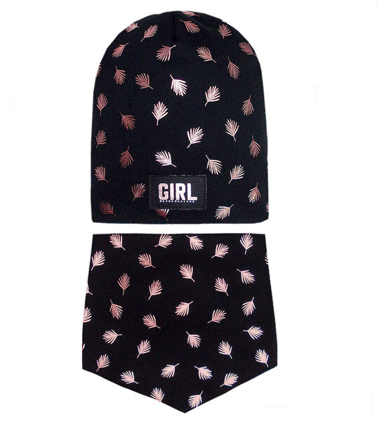 Czapka i chustka dla dziewczynki, komplet wiosenny/jesienny, Teine, czarny, 48-50 cm