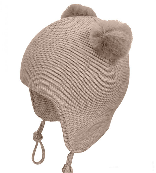 Czapka merino, dla dzieci, wiązana, Manite, beżowa, 49-52 cm