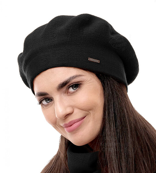 Czarny beret damski zimowy, wełniany, Missira, 56-59 cm