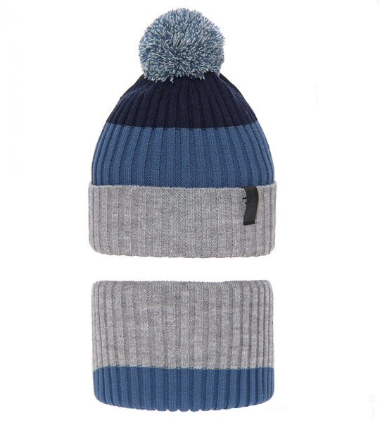 Komplet dla chłopca, czapka i komin zimowy, szary + niebieski, Ralson, 52-55 cm