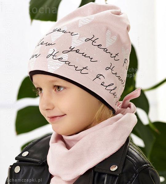 Komplet wiosenny-jesienny, czapka i chustka dla dziewczynki, szary, Follow You, 47-50 cm