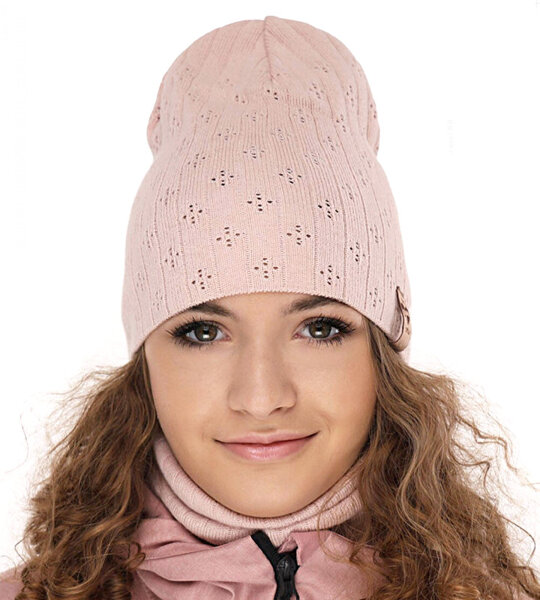 Komplet wiosenny/jesienny dla dziewczynki, czapka i komin, wrzosowy, Leficity, 50-54 cm