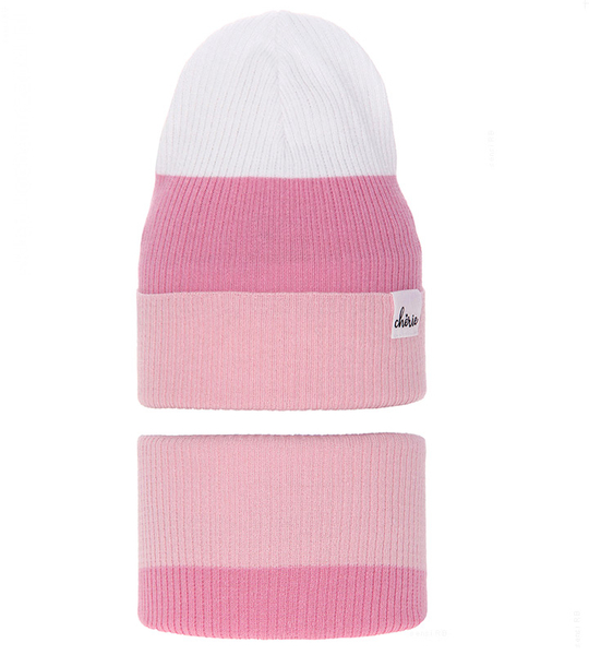 Komplet wiosenny/jesienny dla dziewczynki, różowy + biały, czapka i komin, Ladila, 50-54 cm