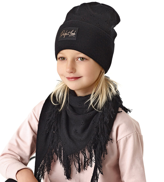 Komplet wiosenny/jesienny dla dziewczynki, szary,  czapka i chusta, Estrid, 50-54 cm